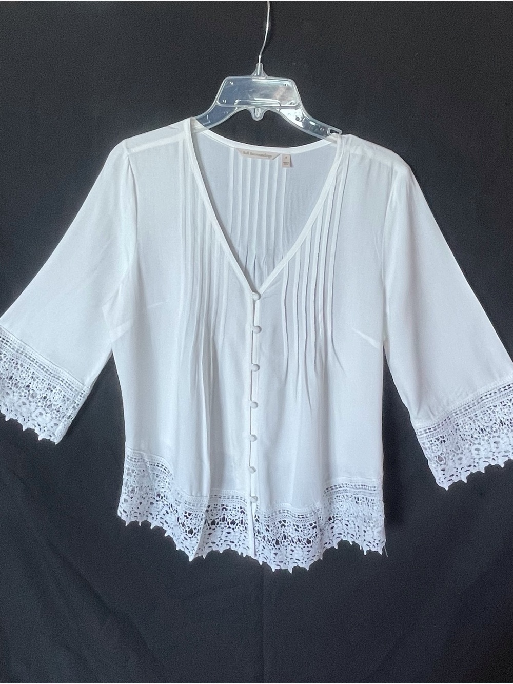 Soft Surroundings White Crochet-Hem V-Neck Blouse